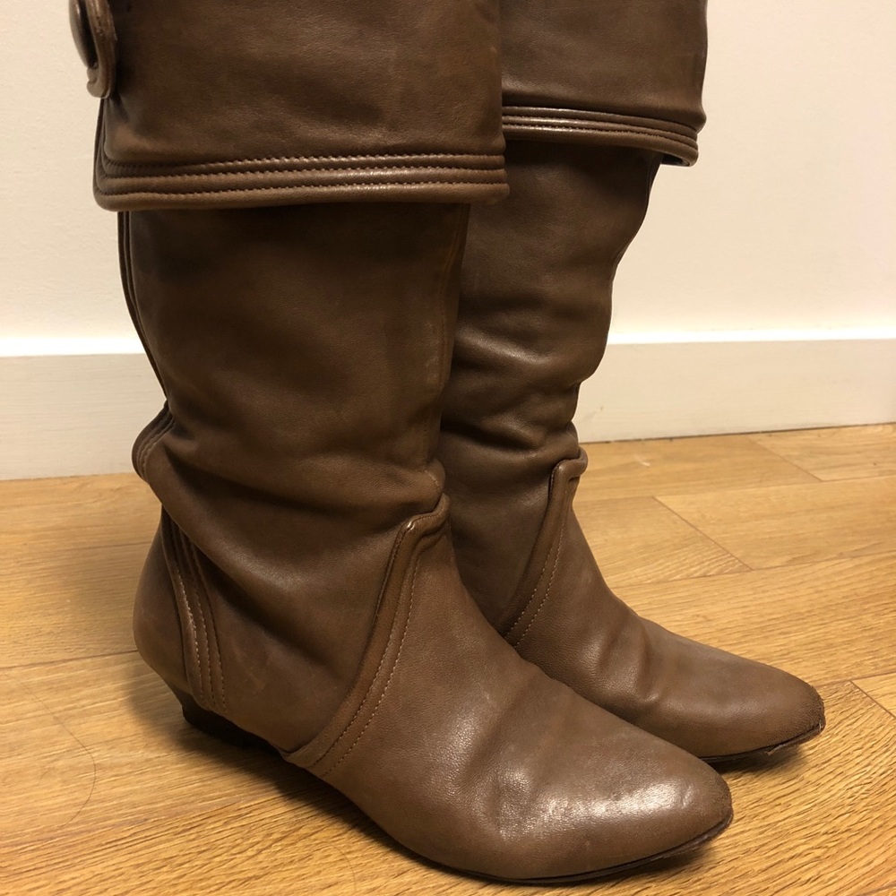 Super soft mauve Italian leather slouched boots